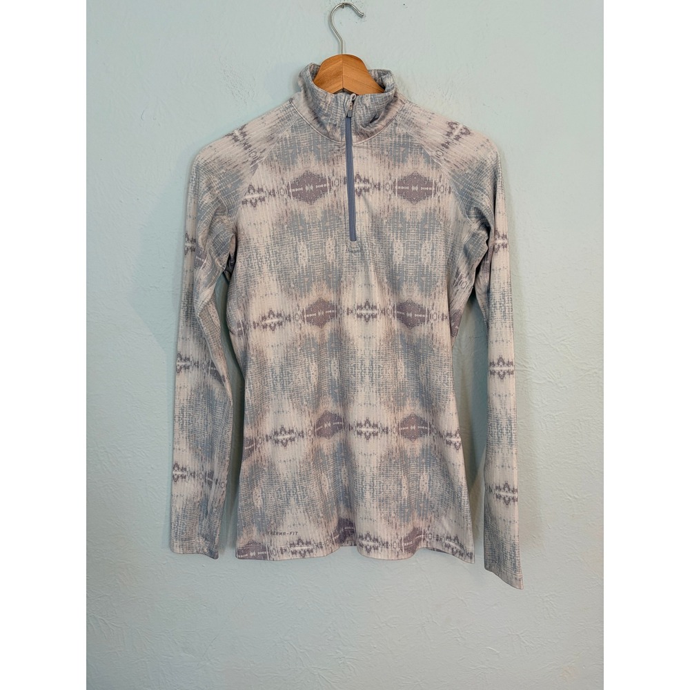Nike Pro Combat Top S Blue Gray Ikat Dri-FIT Therma-FIT Quarter Zip Gorpcore